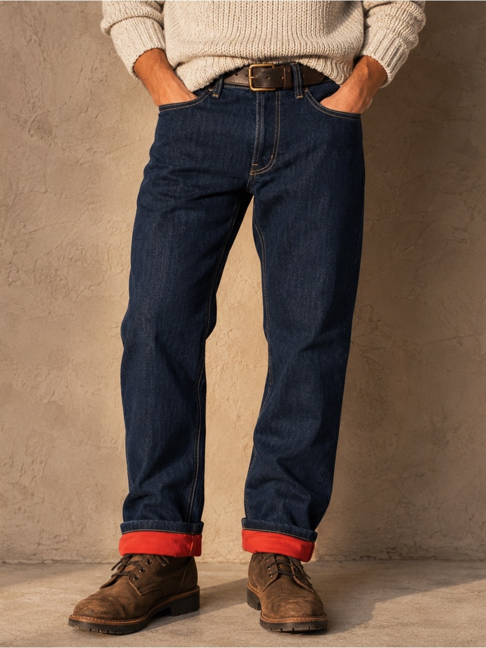 L.L.Bean Fleece Lined Jeans Mens 34x34 Dark Wash Straight Leg Outdoor Workwear